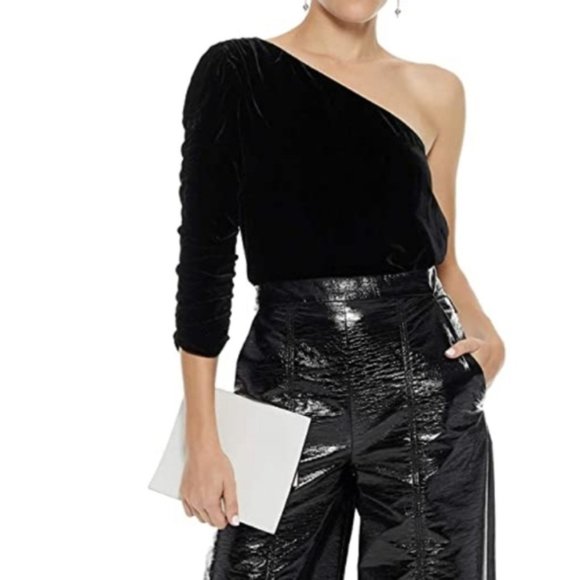Joie Wayman velvet one shoulder ruched top sz 0 black - Picture 1 of 5